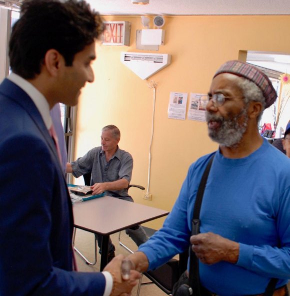 Friday, June 8th, Suraj Patel Builds Friendships on Roosevelt Island Patel listens to Roosevelt Island's legendary "Jackie Robinson of Advertising," Roy Eaton.